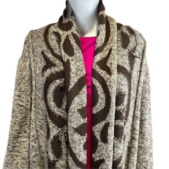 ETERNAL SUNSHINE CREATIONS Boho Print Wool Blend Open Cardigan P - Picture 2 of 11